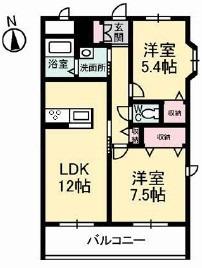 グランディールA棟(2LDK/2階)の間取り写真