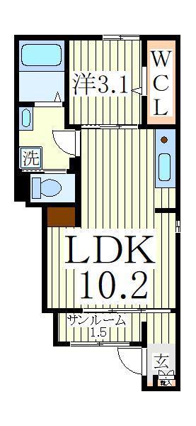 サニーホームII(1LDK/1階)の間取り写真