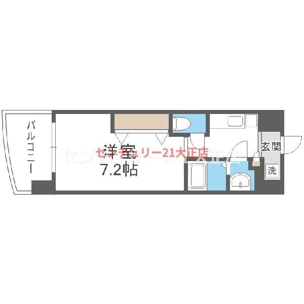 ラグゼ弁天町(1K/7階)の間取り写真