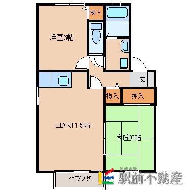 プラトーIIK B棟(2LDK/2階)の間取り写真