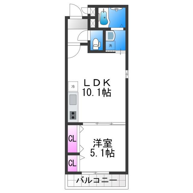 CHARME PARKSIDE I(1LDK/2階)の間取り写真