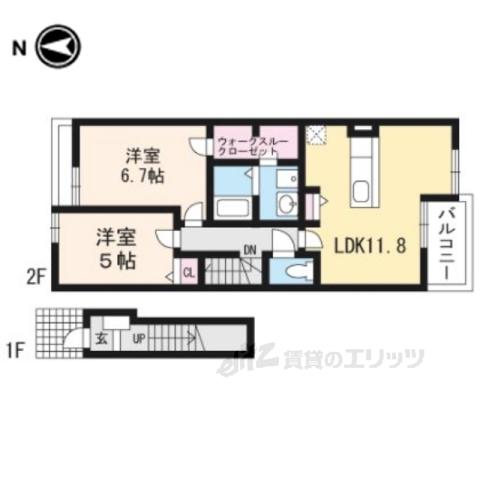 グランツオーベル正明寺Ⅰ(2LDK/2階)の間取り写真