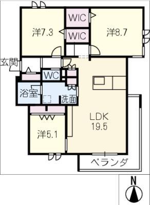 石川橋リビング(3LDK/2階)の間取り写真
