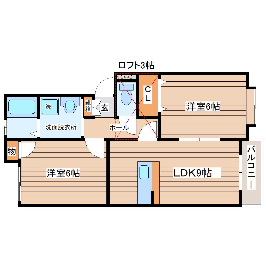 ホワイトキャッスル郡山I(2LDK/2階)の間取り写真