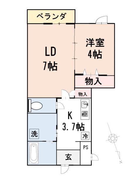 ヒルズマーク堤町(1LDK/3階)の間取り写真