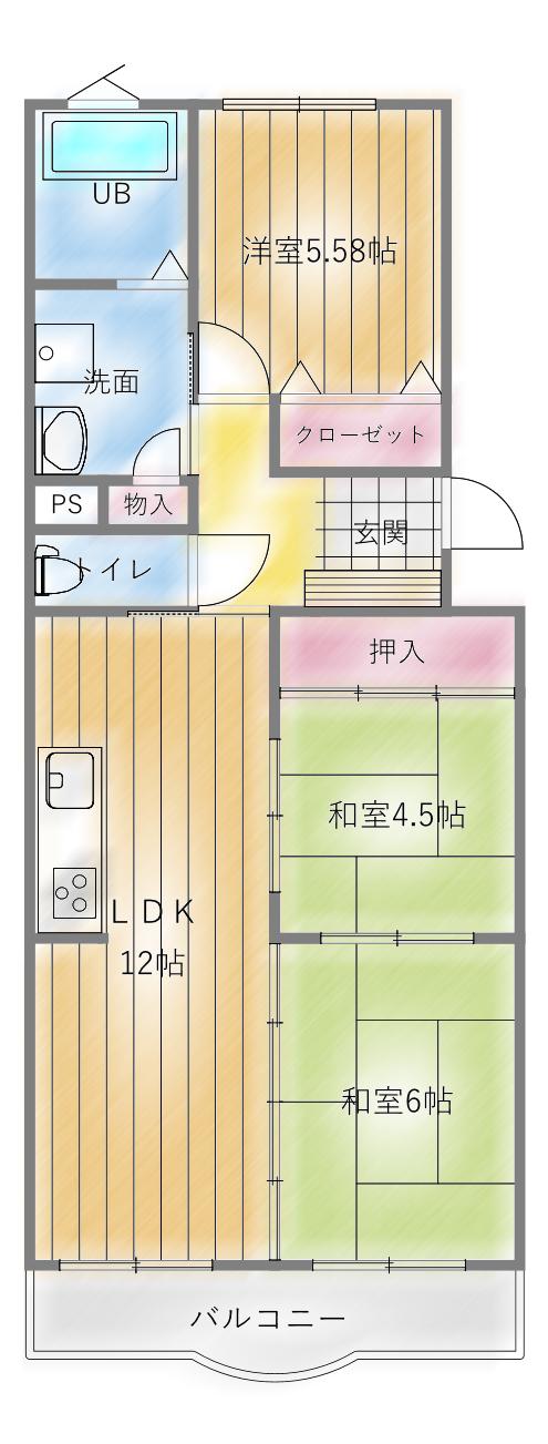 TAHO弐番館(3LDK/3階)の間取り写真