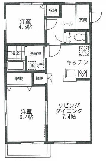 オーチャード・アパートメントA棟(2LDK/2階)の間取り写真