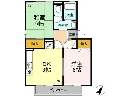 サニーハイム A棟(2DK/2階)の間取り写真