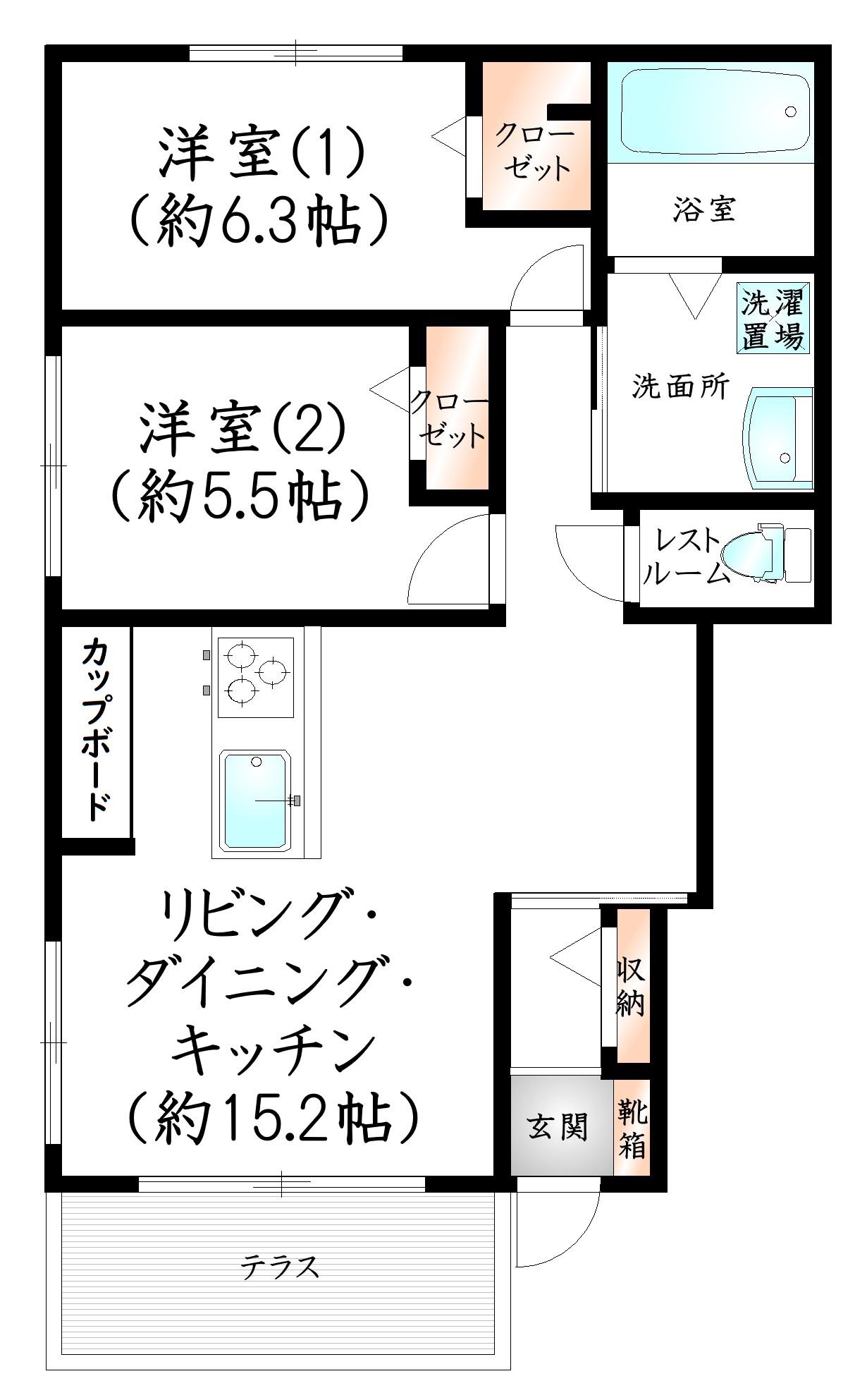 GRAND BLANC A棟(2LDK/1階)の間取り写真