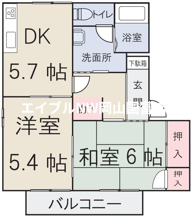 マルシンアパート D(2DK/2階)の間取り写真