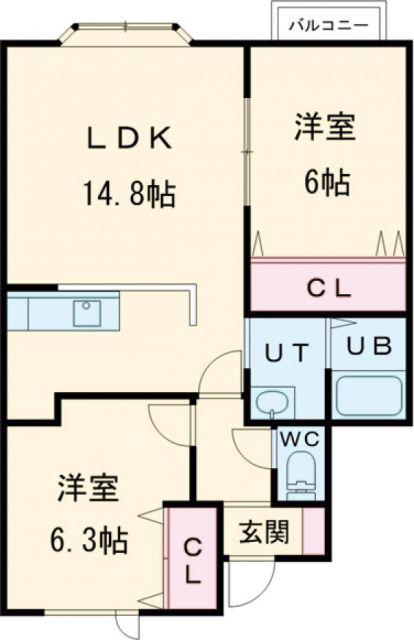 ペアコートG(2LDK/1階)の間取り写真