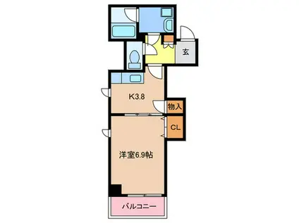 ベルドール赤間(1K/2階)の間取り写真