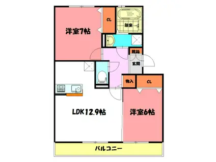 グランドアトリオ神戸西(2LDK/3階)の間取り写真