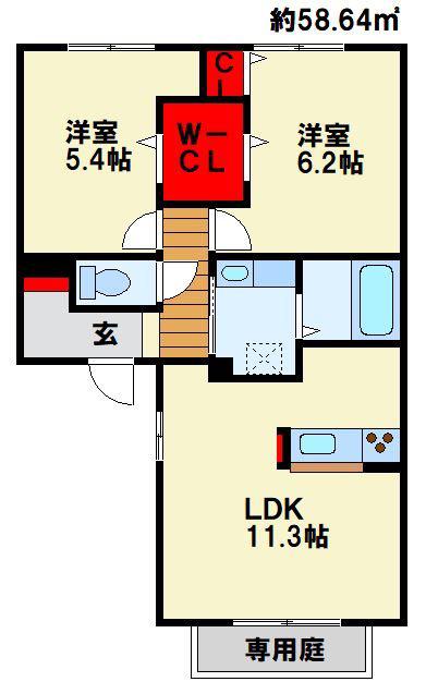 プラージュKJ(2LDK/1階)の間取り写真