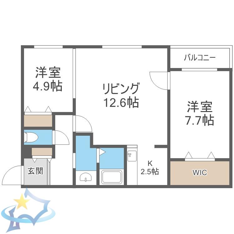 ウエリスアーバン南8条(2LDK/5階)の間取り写真