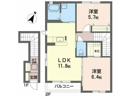 グレースコート(2LDK/2階)の間取り写真