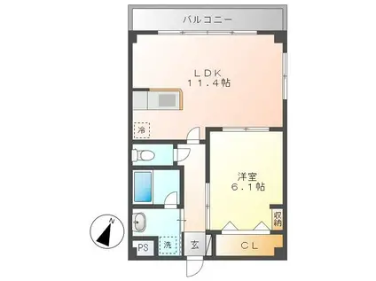 中富ビル(1LDK/3階)の間取り写真