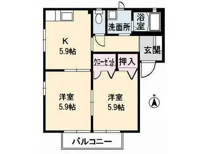 天神サニーサイド(2K/2階)の間取り写真