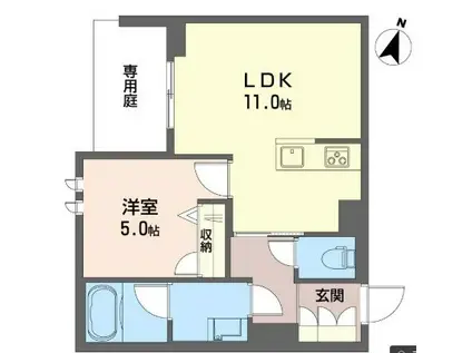 ルクセール タカバ(1LDK/1階)の間取り写真