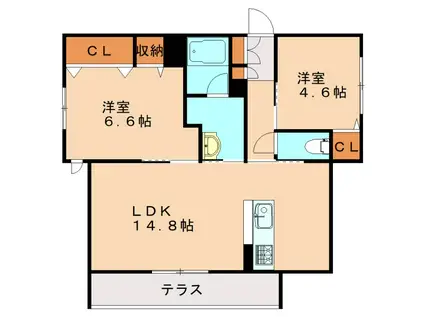 シャーメゾンさくら通 B棟(2LDK/1階)の間取り写真