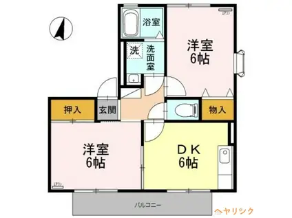 ボナール新城 A(2DK/1階)の間取り写真