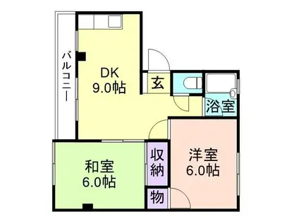 ドルミ六十谷(2DK/3階)の間取り写真