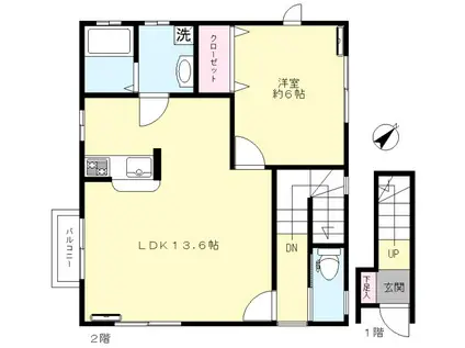 花庄プラッツA棟(1LDK/2階)の間取り写真