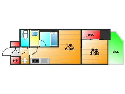 ソルテラス四天王寺夕陽ヶ丘(1DK/2階)の間取り写真