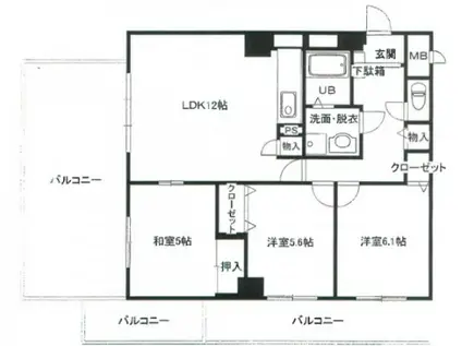 地下鉄空港線 西新駅 徒歩9分 6階建 築26年(3LDK/5階)の間取り写真