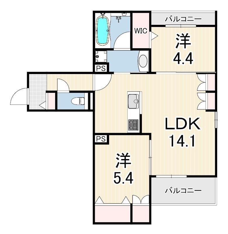 LA VITA西宮北口(2LDK/3階)の間取り写真