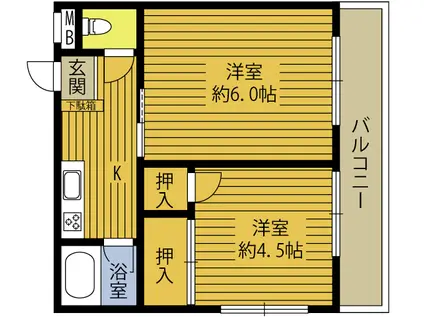 VILLA PLACE OITA A(1DK/2階)の間取り写真