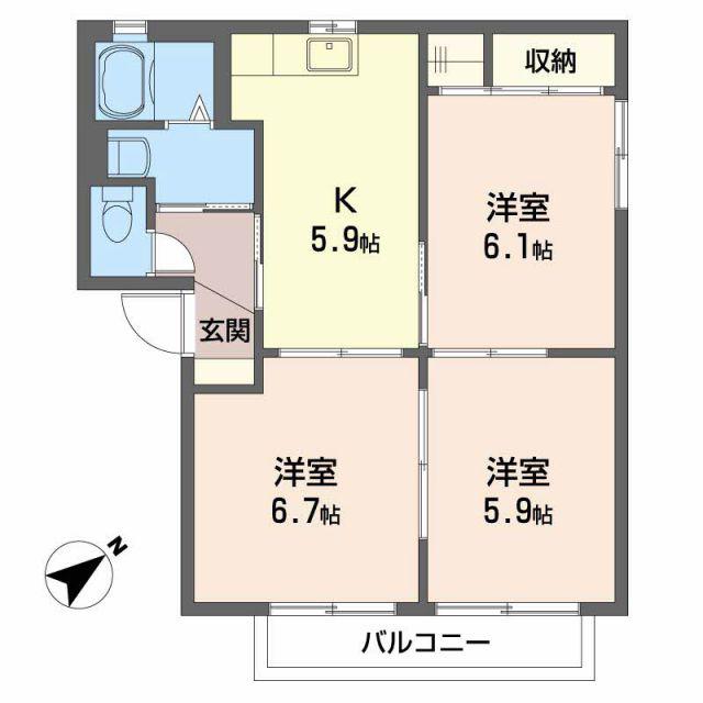 グレース曙 E棟(3K/2階)の間取り写真