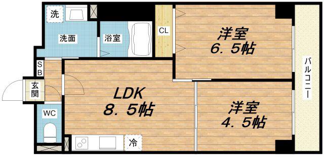 リアライズ今里南(2LDK/2階)の間取り写真