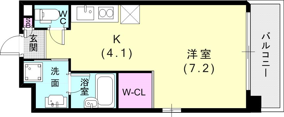 ショーソン上沢(1K/5階)の間取り写真