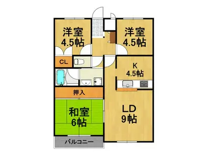 グリーンコート野間(3LDK/3階)の間取り写真