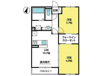 ソレイユ・ドミュール(2LDK/2階)の間取り写真