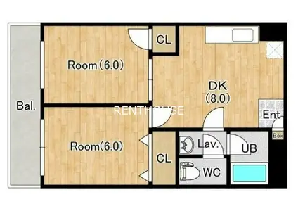 ジーライズ調布国領町(2DK/5階)の間取り写真