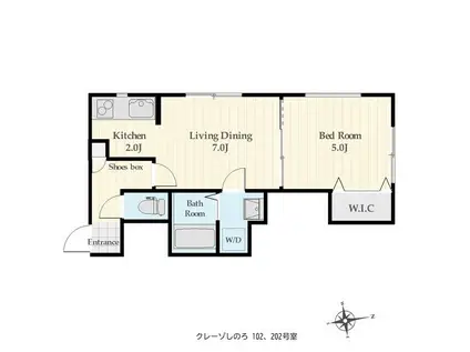 クレーゾしのろ(1DK/2階)の間取り写真