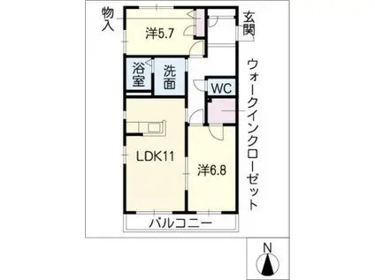 エスポワール(2LDK/2階)の間取り写真
