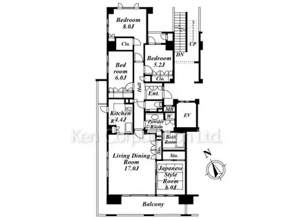 深沢ハウス(4LDK/7階)の間取り写真