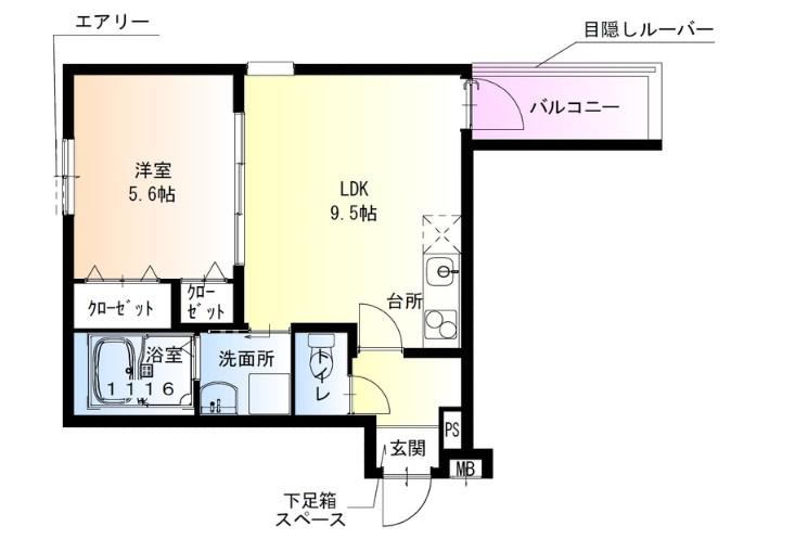 フジパレス瓜生堂Ⅱ番館(1LDK/1階)の間取り写真