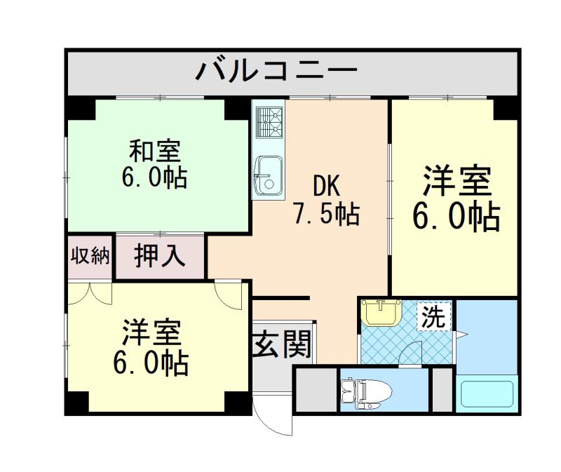 ハイツタケシ(3DK/2階)の間取り写真
