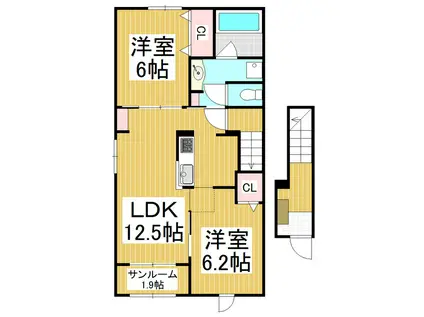 ロジュマン ココティエII(2LDK/2階)の間取り写真
