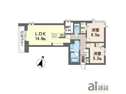 エトワール(2LDK/1階)の間取り写真