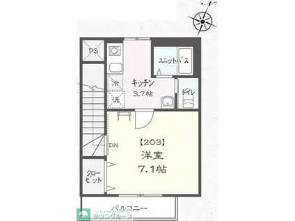 タウンフィールドB(1K/2階)の間取り写真