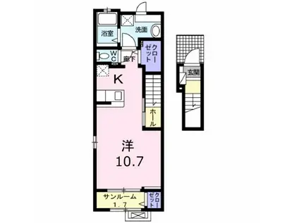 リュミエールI(ワンルーム/2階)の間取り写真