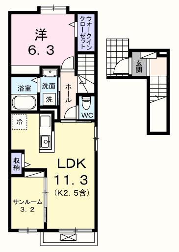 シャンモワノ(1LDK/2階)の間取り写真