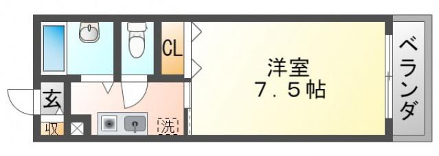 ヴィルエスト千里山(1K/1階)の間取り写真