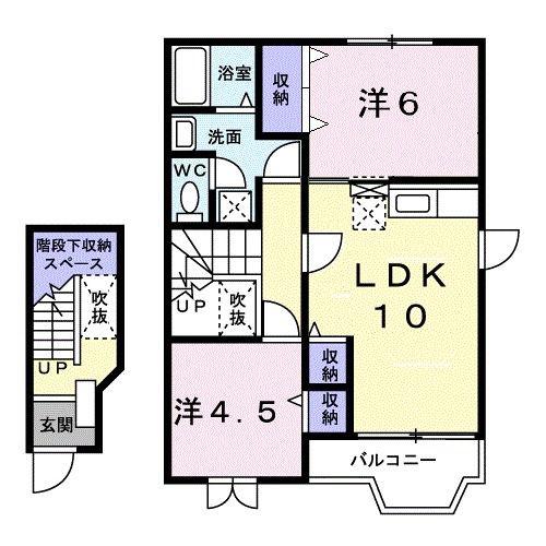 ラルジュ・シャルダンB棟(2LDK/2階)の間取り写真