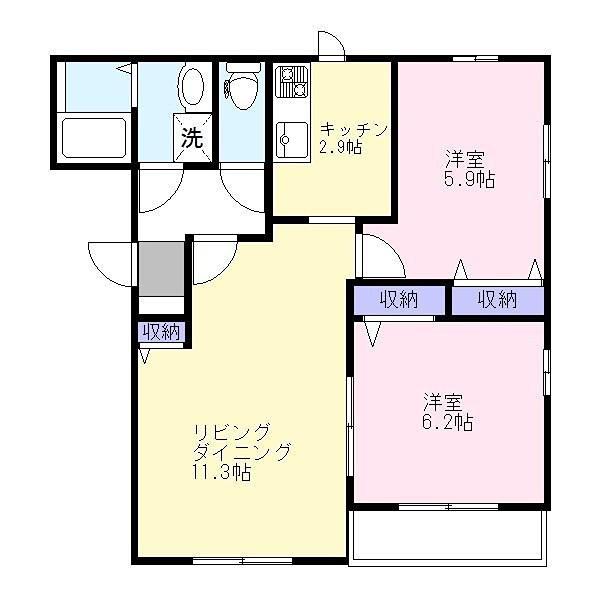 グランバリエB(2LDK/2階)の間取り写真